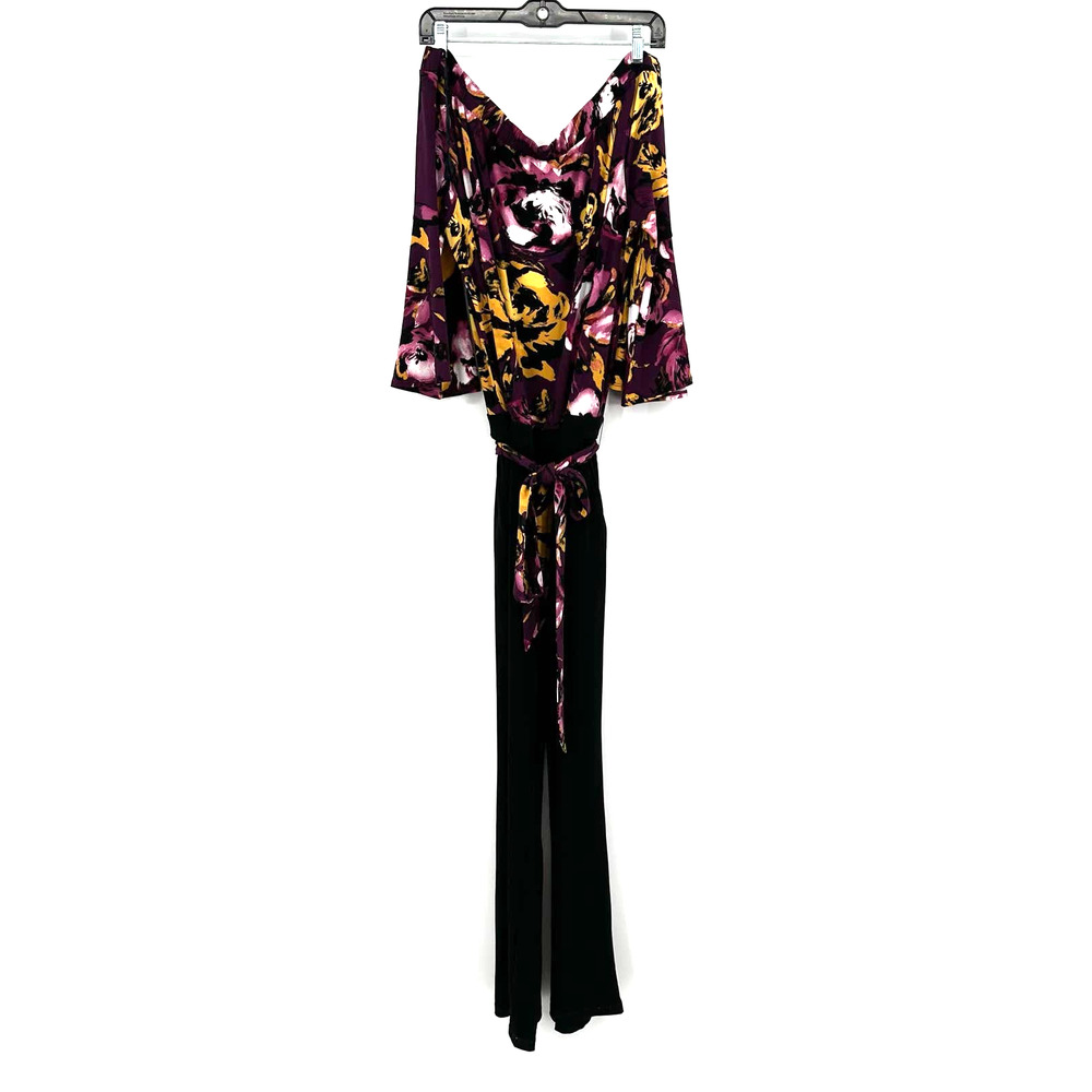 Susan Graver size Large off the shoulder jumpsuit‎ purple yellow black